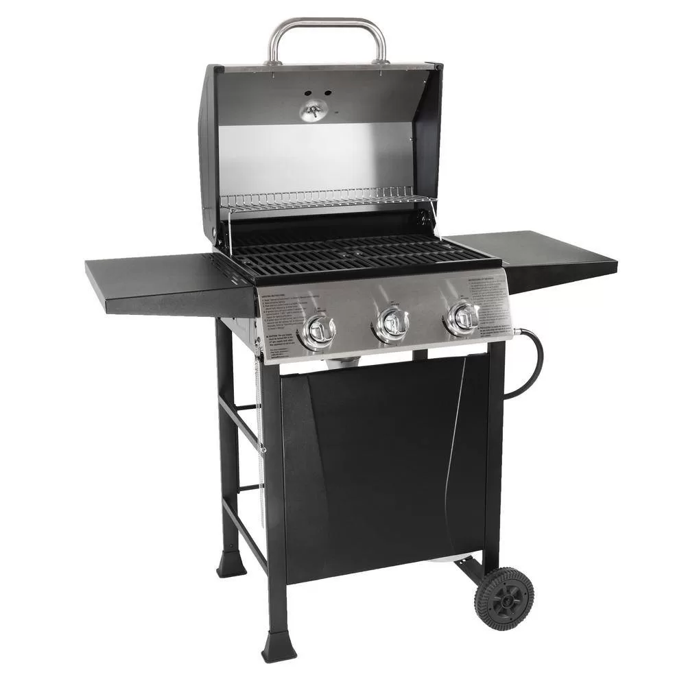 Grill Boss GBC1932M 3 Burner Gas Grill in Black with Top Cover and Shelves Stainless Steel, 2 Number of Side Burners
