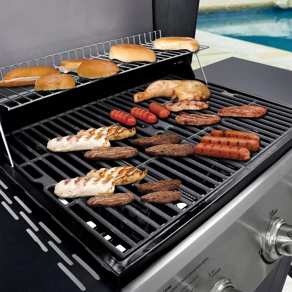 Grill Boss GBC1932M 3 Burner Gas Grill in Black with Top Cover and Shelves Stainless Steel, 2 Number of Side Burners