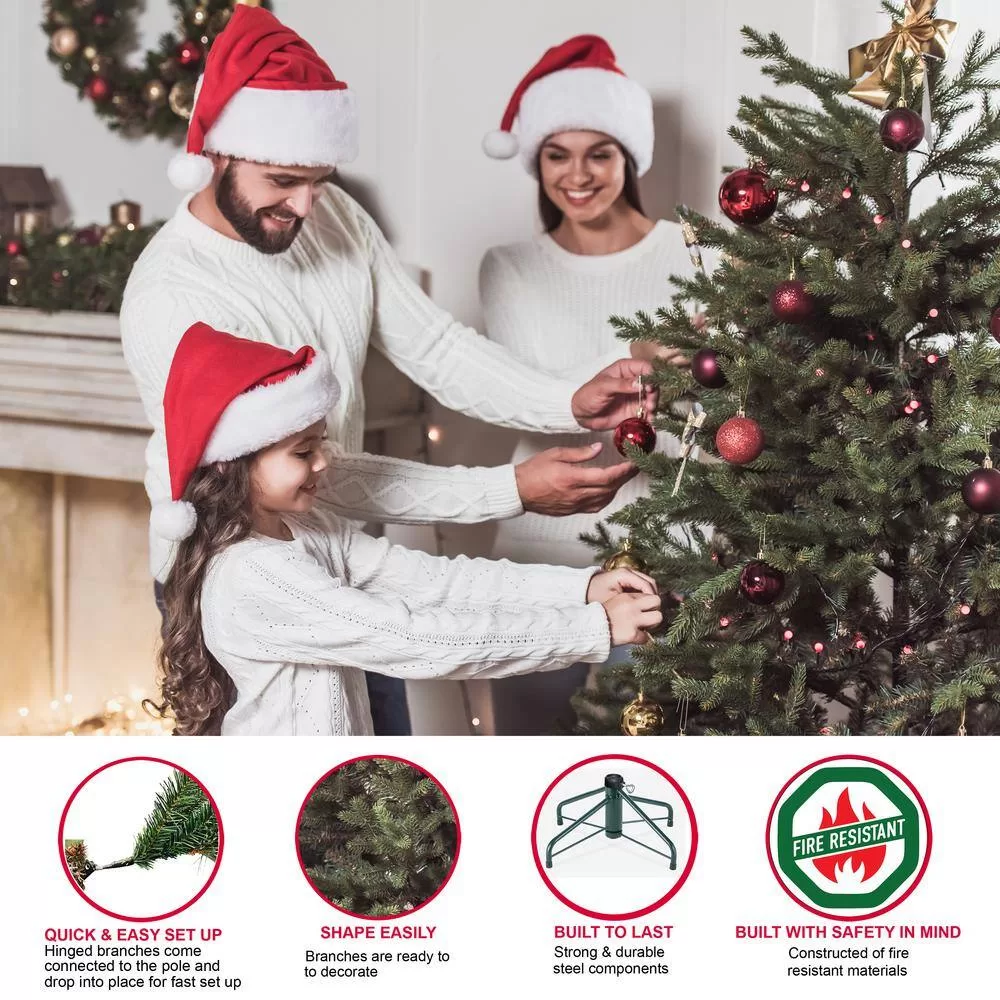 Puleo International 253-TFP-75C350-K 7.5 ft. Pre-Lit Incandescent Flocked Pencil Portland Pine Artificial Christmas Tree