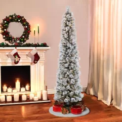 Puleo International 253-TFP-75C350-K 7.5 ft. Pre-Lit Incandescent Flocked Pencil Portland Pine Artificial Christmas Tree