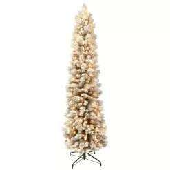 Puleo International 253-TFP-75C350-K 7.5 ft. Pre-Lit Incandescent Flocked Pencil Portland Pine Artificial Christmas Tree