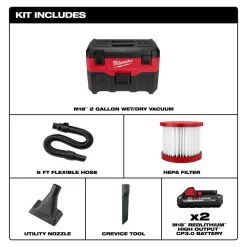 Milwaukee 0880-20-48-11-1837 M18 18-Volt 2 Gal. Lithium-Ion Cordless Wet/Dry Vacuum with 2 M18 HIGH OUTPUT 3.0 Ah Batteries