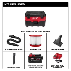 Milwaukee 0880-20-48-59-1850 M18 18-Volt 2 Gal. Lithium-Ion Cordless Wet/Dry Vacuum with M18 XC 5.0 Ah Starter Kit