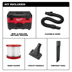 Milwaukee 0880-20-49-90-2019A M18 18-Volt 2 Gal. Lithium-Ion Cordless Wet/Dry Vacuum with AIR-TIP 1-1/4 in. - 2-1/2 in. (4-Piece) Automotive Kit