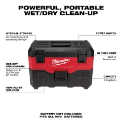 Milwaukee 0880-20-49-90-2035-49-90-2023 M18 18-Volt 2 Gal. Lithium-Ion Cordless Wet/Dry Vacuum