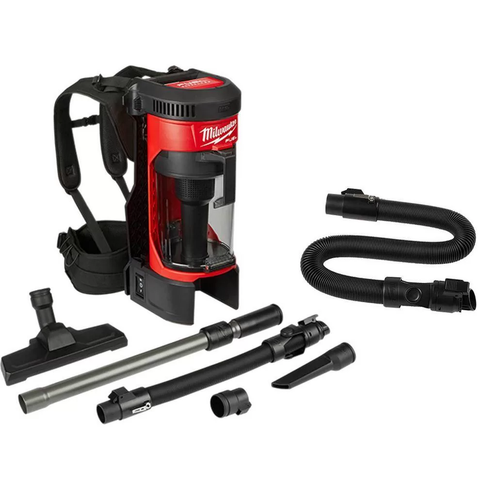 Milwaukee 0885-20-49-90-1964 M18 FUEL 18-Volt Lithium-Ion Brushless 1 Gal. Cordless 3-in-1 Backpack Vacuum with Extra 9 ft. Pro-Grade Hose