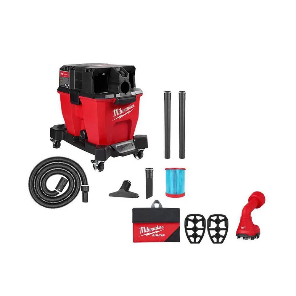 Milwaukee 0920-20-49-90-2020 M18 FUEL 9 Gal. Cordless Dual-Battery Wet/Dry Shop Vacuum with AIR-TIP 1-1/4 in. - 2-1/2 in. Swiveling Palm Brush Tool