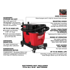 Milwaukee 0920-20-49-90-2026-49-90-2019 M18 FUEL 9 Gal. Cordless Dual-Battery Wet/Dry Shop Vacuum