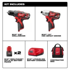 Milwaukee 0960-20-2494-22 M12 FUEL 12-Volt Lithium-Ion Cordless 1.6 Gal. Wet/Dry Vacuum w/M12 Drill and Impact Driver Kit w/Batteries and Charger