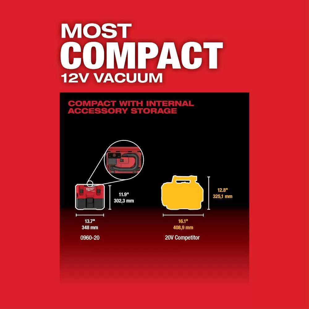 Milwaukee 0960-20-2505-22 M12 FUEL 12-Volt Lithium-Ion Cordless 1.6 Gal. Wet/Dry Vacuum with M12 FUEL 4-in-1 Installation 3/8 in. Drill Kit
