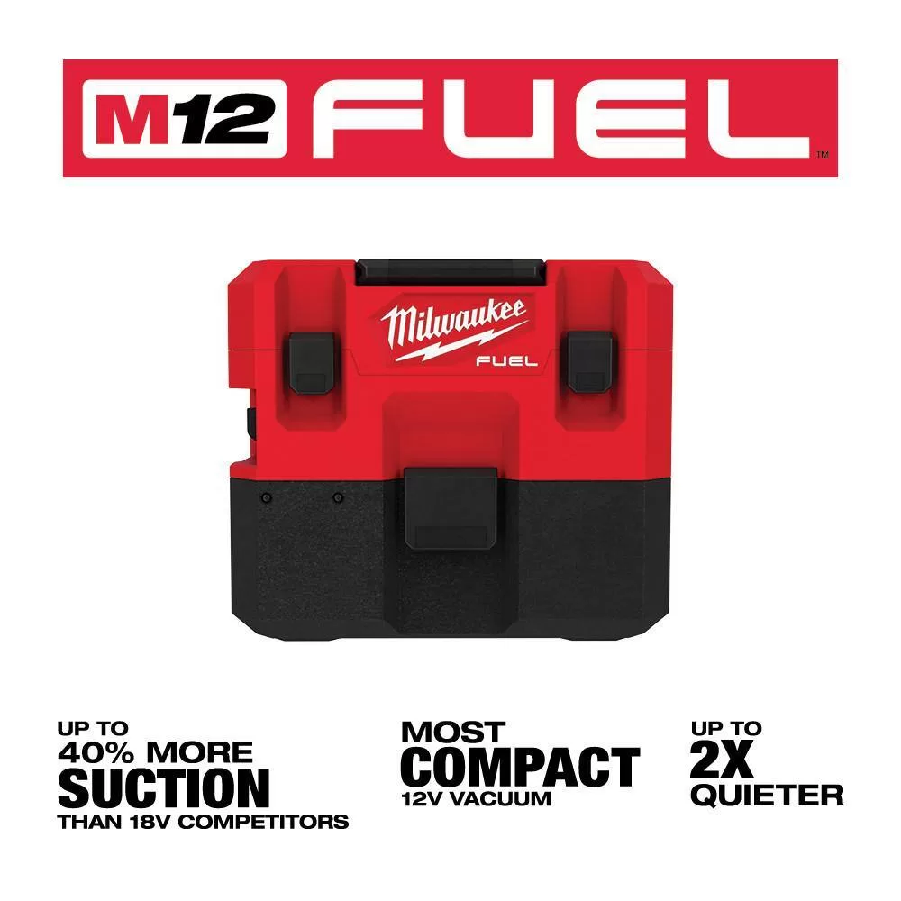 Milwaukee 0960-20-49-90-1900 M12 FUEL 12-Volt Lithium-Ion Cordless 1.6 Gal. Wet/Dry Vacuum (Tool-Only) and Extra Filter