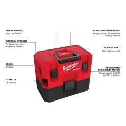 Milwaukee 0960-20-49-90-2016 M12 FUEL 12-Volt Lithium-Ion Cordless 1.6 Gal. Wet/Dry Shop Vacuum with 3 Pk Fleece Dust Bags