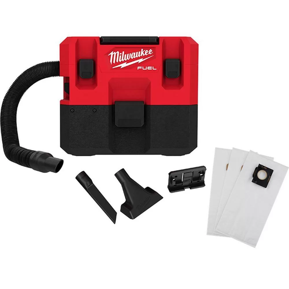 Milwaukee 0960-20-49-90-2016 M12 FUEL 12-Volt Lithium-Ion Cordless 1.6 Gal. Wet/Dry Shop Vacuum with 3 Pk Fleece Dust Bags