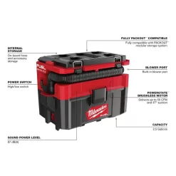 Milwaukee 0970-20-48-59-1850 M18 FUEL PACKOUT 18-Volt Lithium-Ion Cordless 2.5 Gal. Wet/Dry Vacuum with 5.0 Ah Battery and Charger