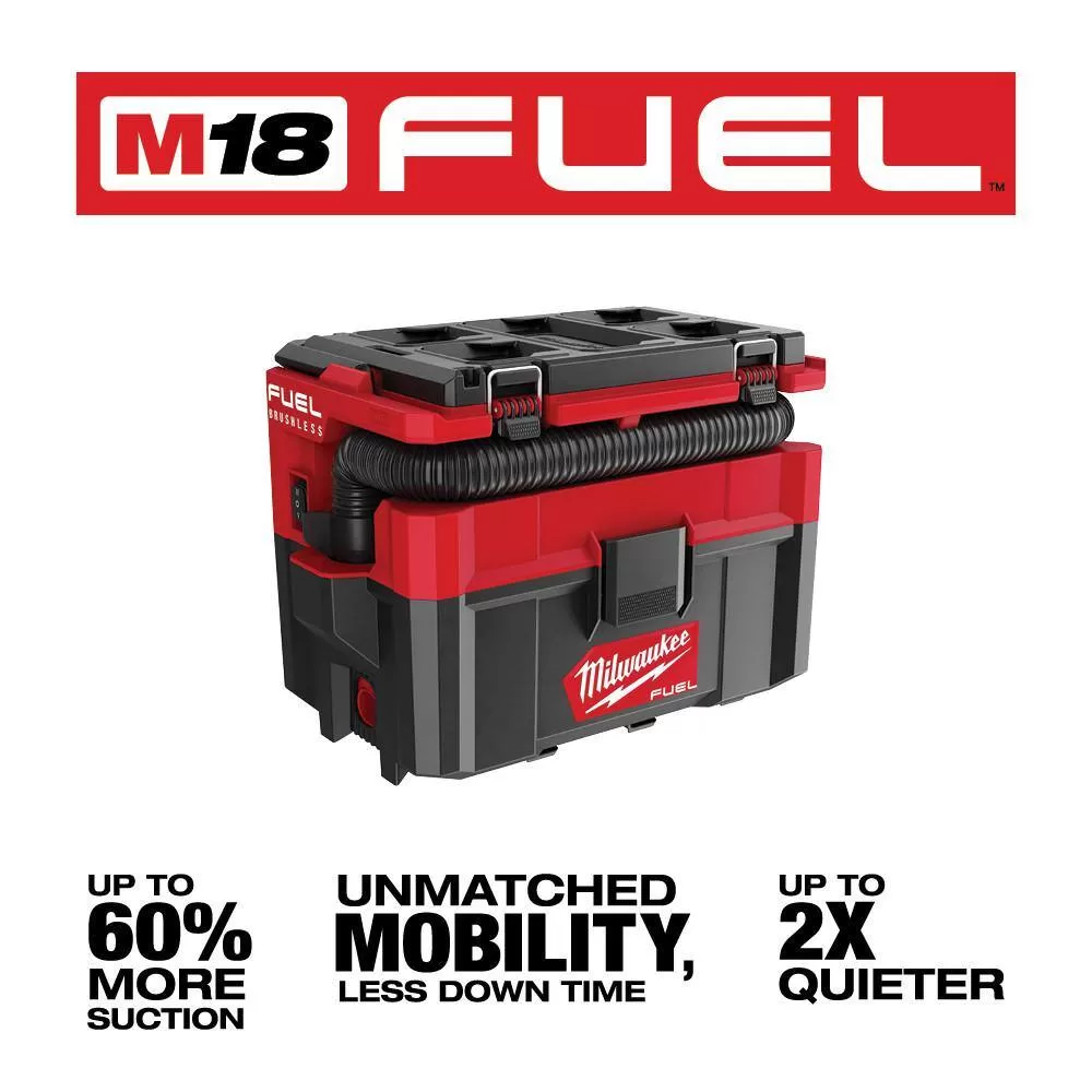 Milwaukee 0970-20-48-59-1850 M18 FUEL PACKOUT 18-Volt Lithium-Ion Cordless 2.5 Gal. Wet/Dry Vacuum with 5.0 Ah Battery and Charger