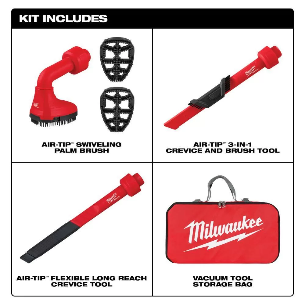 Milwaukee 0970-20-49-90-2019A M18 FUEL PACKOUT Cordless 2.5 Gal. Wet/Dry Vacuum with AIR-TIP 1-1/4 in. - 2-1/2 in. (4-Piece) Automotive Kit