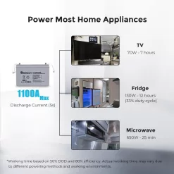 Renogy BATT-AGM12-100 Deep Cycle AGM Battery 12-Volt 100Ah Safe Charge Most Home Appliances for RV, Off-Grid Solar System, Maintenance-Free