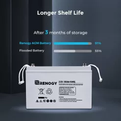 Renogy RBT100AGM12B Deep Cycle AGM Battery 12-Volt 100Ah w/ Box Safe Charge Most Home Appliances for Off-Grid Solar System, Maintenance-Free
