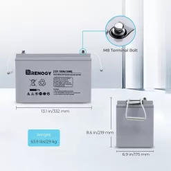 Renogy RBT100AGM12B Deep Cycle AGM Battery 12-Volt 100Ah w/ Box Safe Charge Most Home Appliances for Off-Grid Solar System, Maintenance-Free