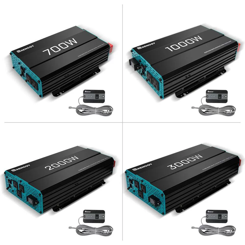 Renogy RNG-INVT-2000-12V-P2 2000-Watt Pure Sine Wave Inverter 12V DC to 120V AC Converter for Off-Grid Solar Power w/ Built-in 5V/2.1A USB Port