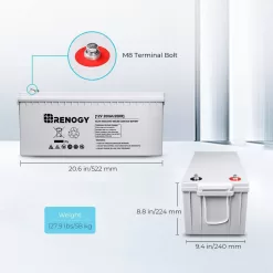 Renogy BATT-AGM12-200 Deep Cycle AGM Battery 12-Volt 200Ah Safe Charge Most Home Appliances for RV, Off-Grid Solar System, Maintenance-Free