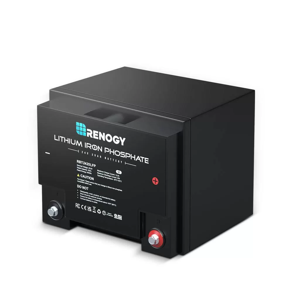 Renogy RBT2425LFP-US 24-Volt 25Ah LiFePO4 Deep Cycle Lithium Battery, Over 2000 Cycles, Backup Power Perfect for Off-Grid