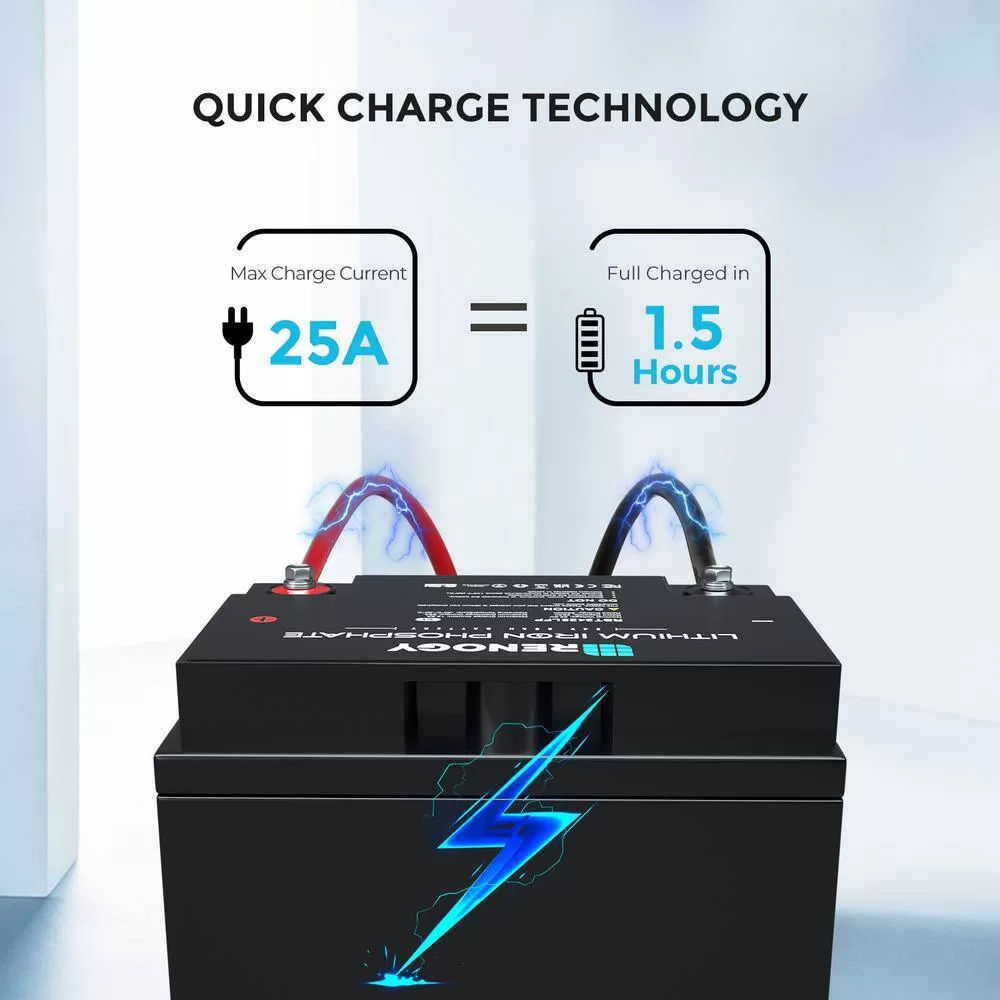 Renogy RBT2425LFP-US 24-Volt 25Ah LiFePO4 Deep Cycle Lithium Battery, Over 2000 Cycles, Backup Power Perfect for Off-Grid