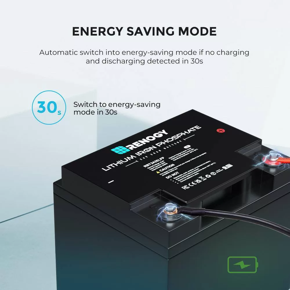 Renogy RBT2425LFP-US 24-Volt 25Ah LiFePO4 Deep Cycle Lithium Battery, Over 2000 Cycles, Backup Power Perfect for Off-Grid