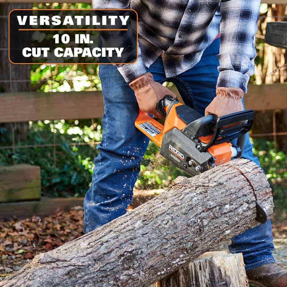 RIDGID R01101K 18V Brushless 12 in. Electric Battery Chainsaw with 6.0 Ah MAX Output Battery and Charger