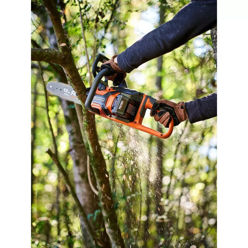 RIDGID R01101K 18V Brushless 12 in. Electric Battery Chainsaw with 6.0 Ah MAX Output Battery and Charger