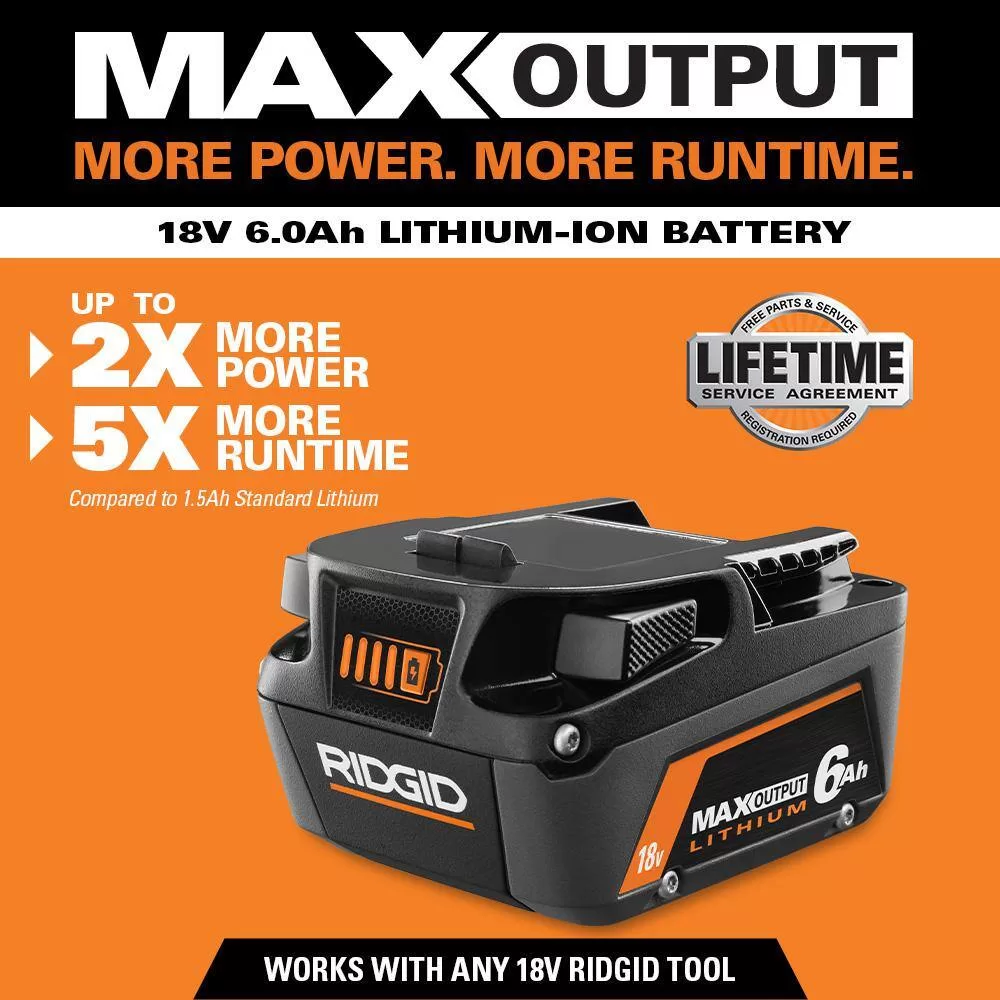 RIDGID 18V 6.0 Ah and 4.0 Ah MAX Output Lithium-Ion Batteries and Charger Kit with Bag