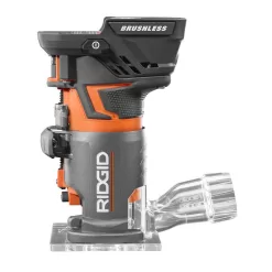 RIDGID R860443B 18V OCTANE Brushless Cordless Compact Fixed Base Router with 1/4 in. Bit, Round and Square Bases and Collet Wrench