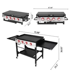 Royal Gourmet GB4000F 36 in. 4-Burner Propane BBQ Grill in Black Flat Top Gas Griddle with Top Cover Lid, for Large Outdoor Camping