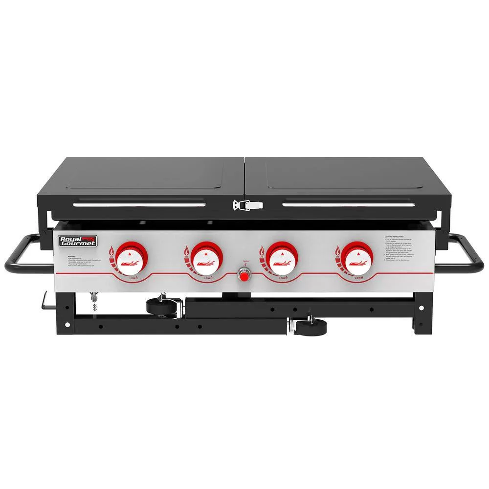 Royal Gourmet GB4000F 36 in. 4-Burner Propane BBQ Grill in Black Flat Top Gas Griddle with Top Cover Lid, for Large Outdoor Camping