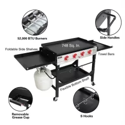 Royal Gourmet GB4000F 36 in. 4-Burner Propane BBQ Grill in Black Flat Top Gas Griddle with Top Cover Lid, for Large Outdoor Camping