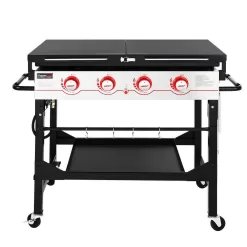 Royal Gourmet GB4000F 36 in. 4-Burner Propane BBQ Grill in Black Flat Top Gas Griddle with Top Cover Lid, for Large Outdoor Camping