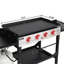 Royal Gourmet GB4000F 36 in. 4-Burner Propane BBQ Grill in Black Flat Top Gas Griddle with Top Cover Lid, for Large Outdoor Camping