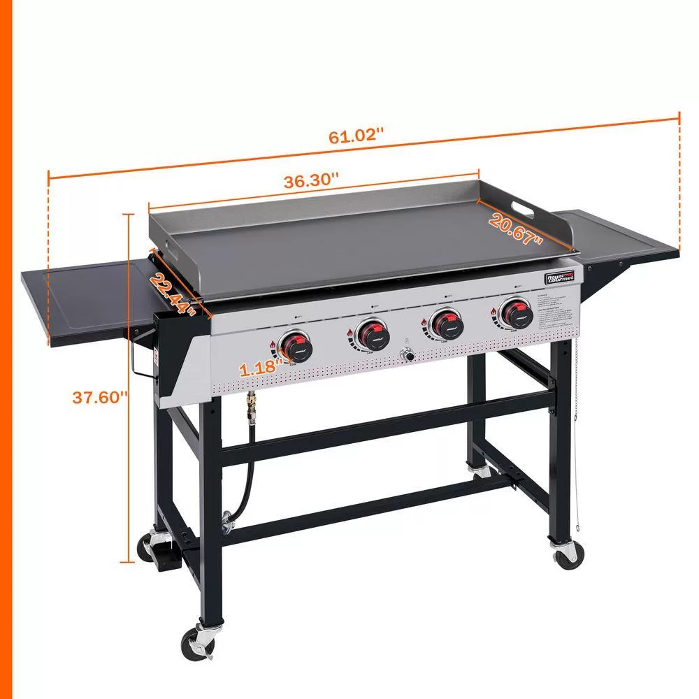 Royal Gourmet GB4003 36 in. 4-Burner Flat Top Gas Grill Griddle Liquid Propane Outdoor Griddle Station, 52,000 BTU in Black