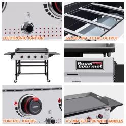 Royal Gourmet GB4003 36 in. 4-Burner Flat Top Gas Grill Griddle Liquid Propane Outdoor Griddle Station, 52,000 BTU in Black