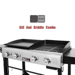 Royal Gourmet GD401C 4-Burners Portable Propane Gas Grill and Griddle Combo Grills in Black with Side Tables with Cover