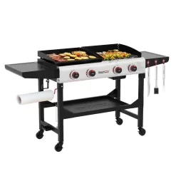 Royal Gourmet GD403 4-Burner 48,000 BTU Portable Flat Top Gas Grill and Griddle Combo Grill in Black with Folding Legs for Outdoor Cooking
