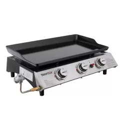 Royal Gourmet PD1302 3-Burner 26,400-BTU Portable Gas Grill in Silver with Griddle Flat Top for Outdoor Camping, Tailgating, Picnics