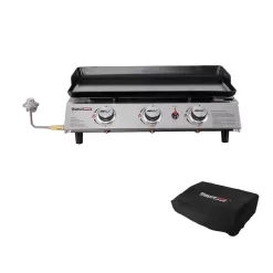 Royal Gourmet PD1302 3-Burner 26,400-BTU Portable Gas Grill in Silver with Griddle Flat Top for Outdoor Camping, Tailgating, Picnics