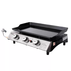 Royal Gourmet PD1302 3-Burner 26,400-BTU Portable Gas Grill in Silver with Griddle Flat Top for Outdoor Camping, Tailgating, Picnics