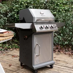 Royal Gourmet GG3001S Stainless Steel 3-Burner Propane Gas Grill, 25,500 BTU Cabinet Style Cas Grill with Side Tables