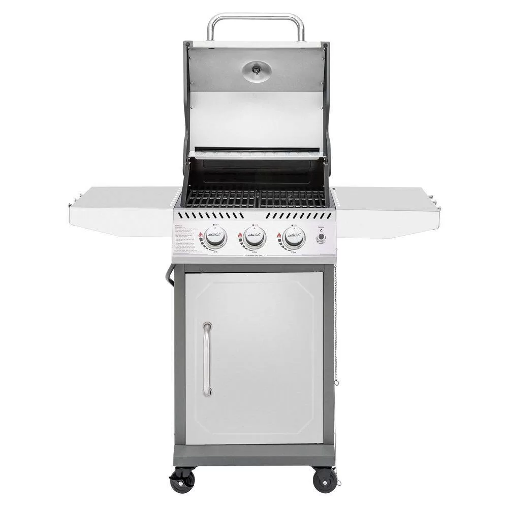 Royal Gourmet GG3001S Stainless Steel 3-Burner Propane Gas Grill, 25,500 BTU Cabinet Style Cas Grill with Side Tables