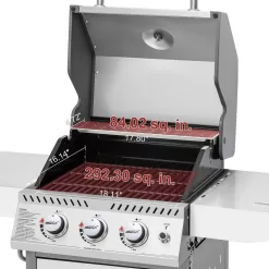 Royal Gourmet GG3001S Stainless Steel 3-Burner Propane Gas Grill, 25,500 BTU Cabinet Style Cas Grill with Side Tables