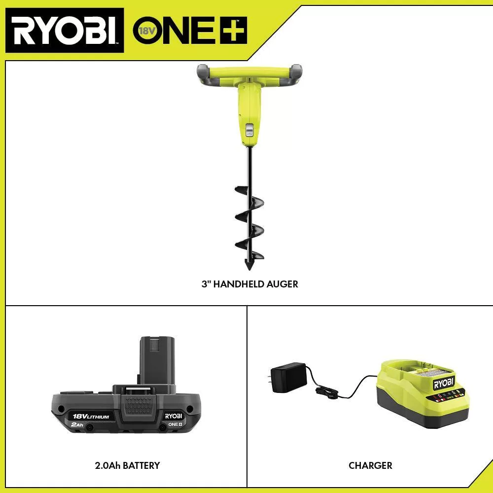 RYOBI P29160 ONE+ 18V Cordless Earth Auger with 3 in. Bit, 2.0 Ah Battery and Charger