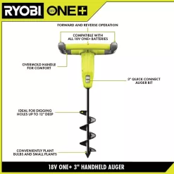 RYOBI P29160 ONE+ 18V Cordless Earth Auger with 3 in. Bit, 2.0 Ah Battery and Charger