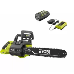 RYOBI RY40550 40V HP Brushless 16 in. Battery Chainsaw with 4.0 Ah Battery and Charger